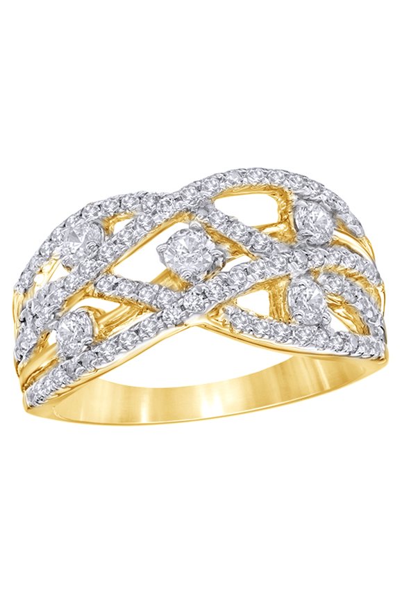 White Natural Diamond Layered Orbit Ring in 10K Yellow Gold (1 cttw)