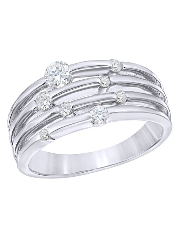 White Natural Diamond Layered Orbit Ring in 10k White Gold