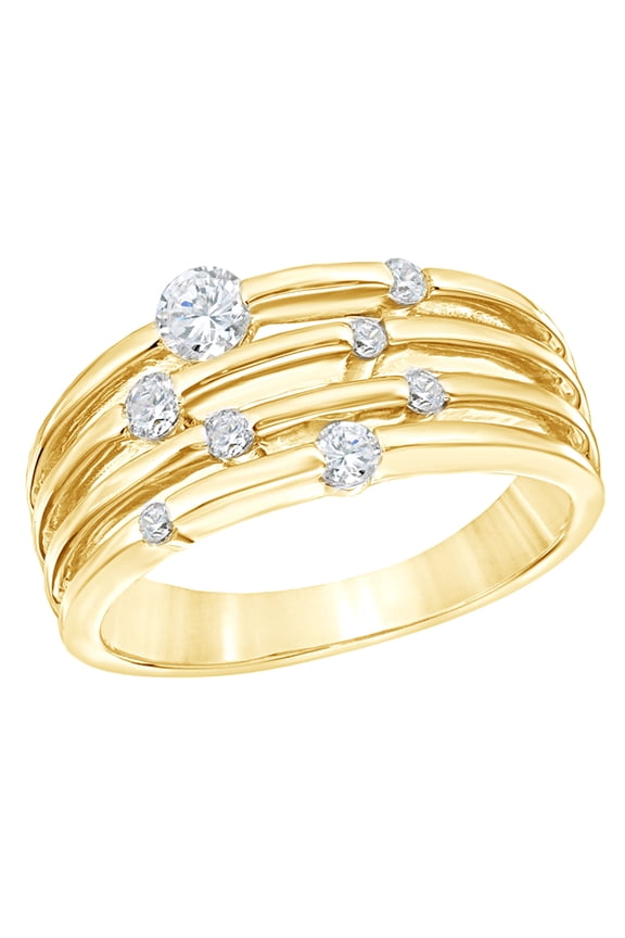 White Natural Diamond Layered Orbit Ring in 10k Yellow Gold