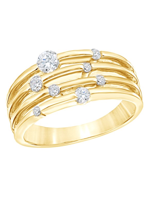 White Natural Diamond Layered Orbit Ring in 10k Yellow Gold