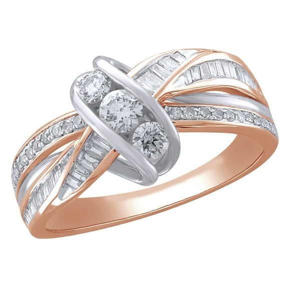 AFFY White Natural Diamond Linear Three Stone Wrap Ring in Two-Tone 10k Rose Gold
