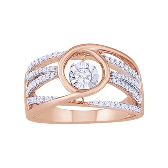 AFFY White Natural Diamond Love Beat Fashion Ring In 10k Rose Gold (0.33 Cttw)