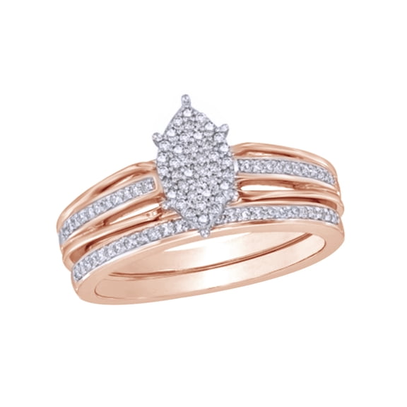 AFFY White Natural Diamond Marquise Cluster Bridal Set In 10k Rose Gold (0.25 Cttw)