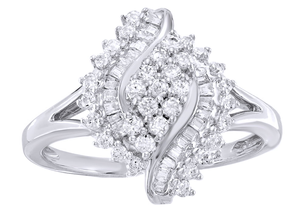 AFFY White Natural Diamond Marquise Cluster Twist Ring in 10k White ...
