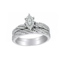 AFFY White Natural Diamond Marquise Composite Slant Striped Bridal Ring Set In 10k White Gold (0.25 Cttw)