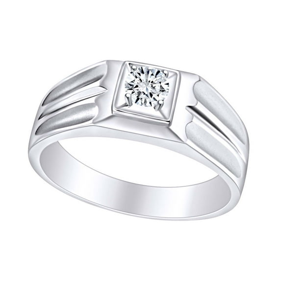 AFFY White Natural Diamond Men Engagement Wedding Band Ring 14K Solid White Gold (I-J Color, I2-I3 Clarity, 0.18 Cttw) Ring Size-9