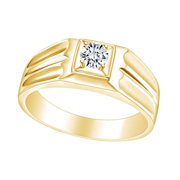 AFFY White Natural Diamond Men Engagement Wedding Band Ring 14K Solid Yellow Gold (I-J Color, I2-I3 Clarity, 0.18 Cttw) Ring Size-11