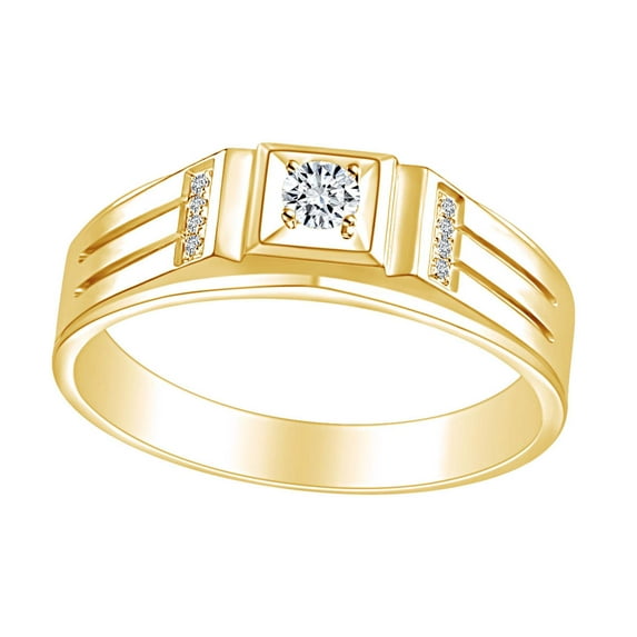 AFFY White Natural Diamond Men Engagement Wedding Ring 14K Solid Yellow Gold (I-J Color, I2-I3 Clarity, 0.12 Cttw) Ring Size-10.5