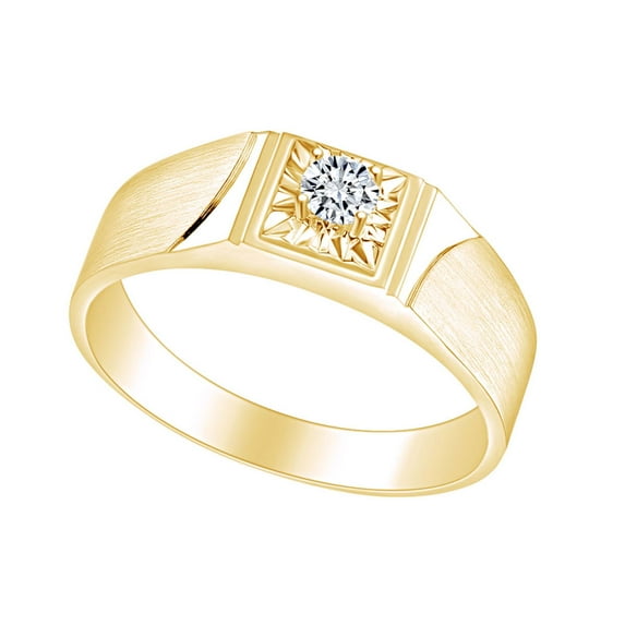 AFFY White Natural Diamond Men Solitaire Wedding Band Ring 14k Solid Yellow Gold (I-J Color, I2-I3 Clarity, 0.14 Cttw) Ring Size-11