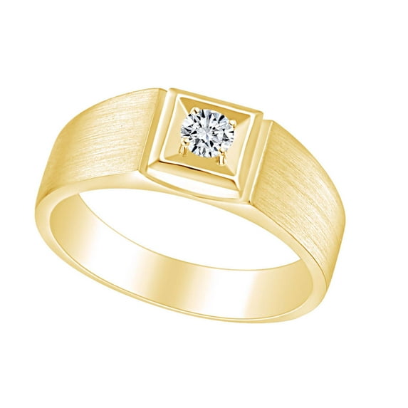 AFFY White Natural Diamond Men Wedding Anniversary Band Ring 14k Solid Yellow Gold (I-J Color, I2-I3 Clarity, 0.24 Ctw) Ring Size-8