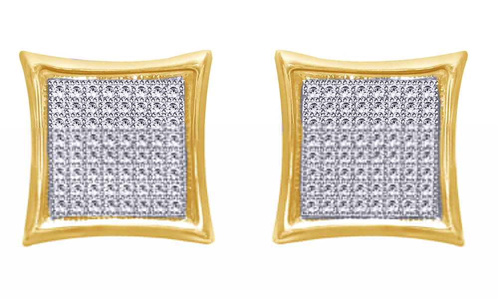 White Natural Diamond Men's Square Shape Stud Earrings In 14K Yellow Gold Over Sterling Silver