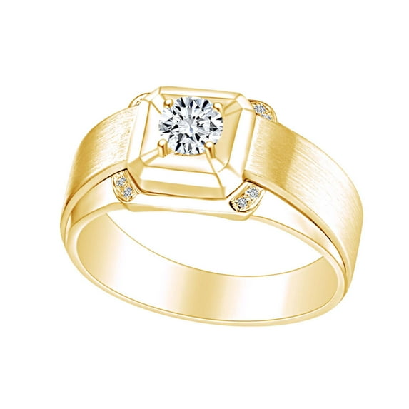 AFFY White Natural Diamond Mens Engagement Wedding Band Ring 14k Solid Yellow Gold (I-J Color, I2-I3 Clarity, 0.23 Cttw) Ring Size-12.5