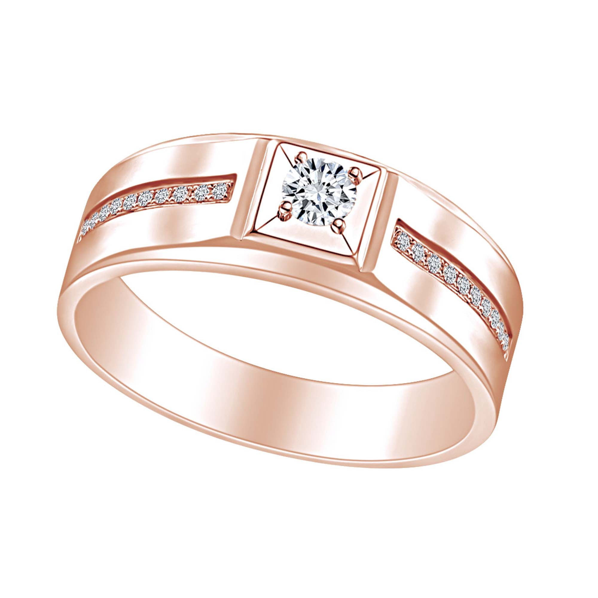Men's 14K Solid Gold Diamond Wedding Ring - Natural White Diamond (I-J Color, I2-I3 Clarity, 0.16 Cttw) - View #9