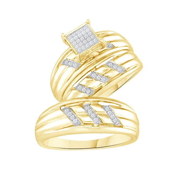 Jewel Zone US 0.15ct White Diamond Engagement Wedding Bridal Ring Set, 14k Gold Over Sterling Silver