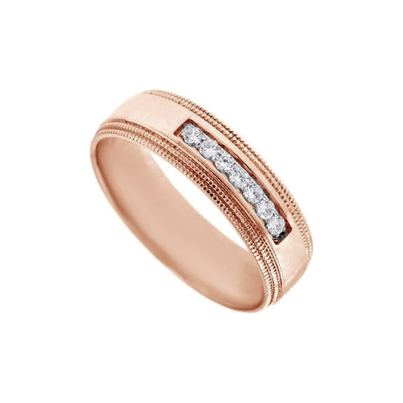 AFFY White Natural Diamond Milgrain Wedding Band Ring In 10k Rose Gold (0.1 Cttw)