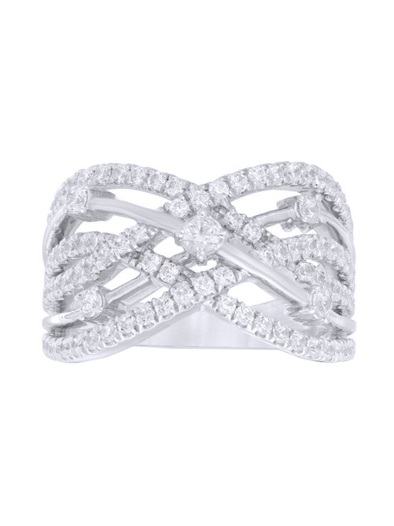 White Natural Diamond Multi Row Crossover Ring in 10K White Gold (1 cttw)