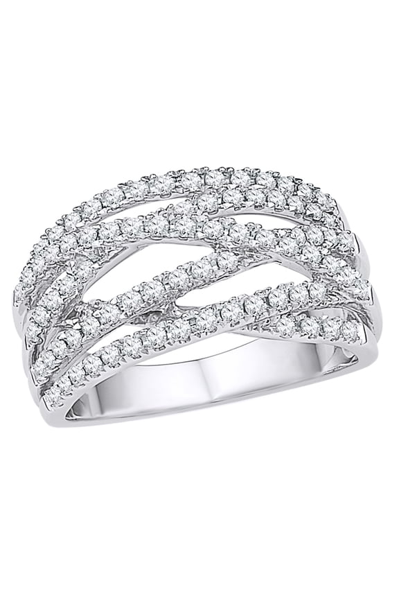 White Natural Diamond Multi-Row Crossover Ring in 10k White Gold