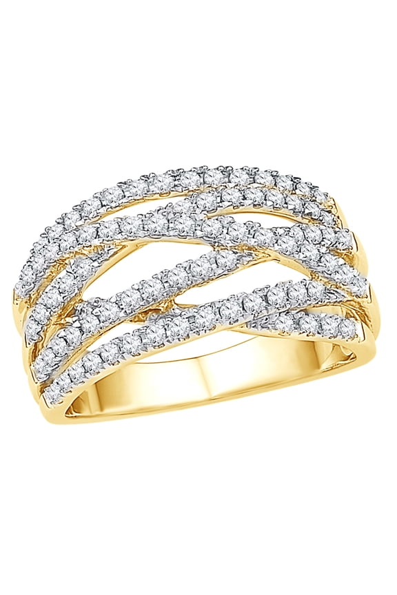 White Natural Diamond Multi-Row Crossover Ring in 10k Yellow Gold