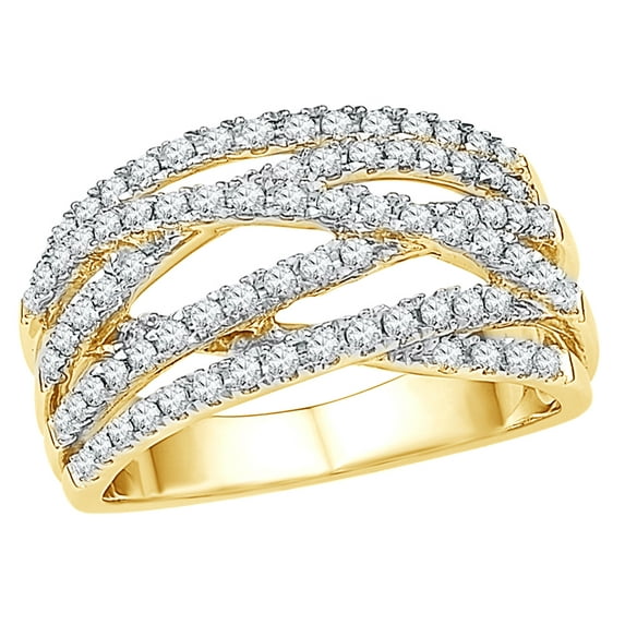 AFFY White Natural Diamond Multi-Row Crossover Ring in 10k Yellow Gold