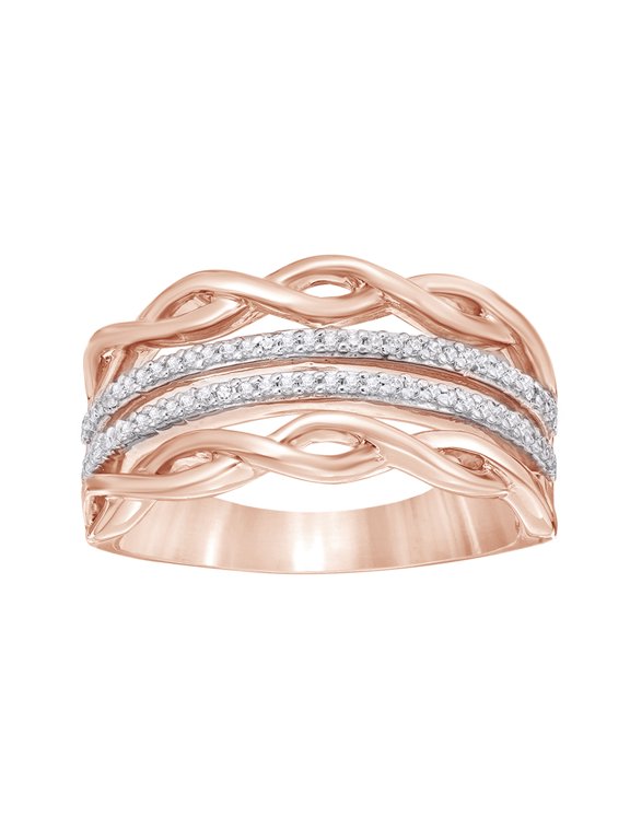 White Natural Diamond Multi-Row Open Braid Ring in 10k Rose Gold