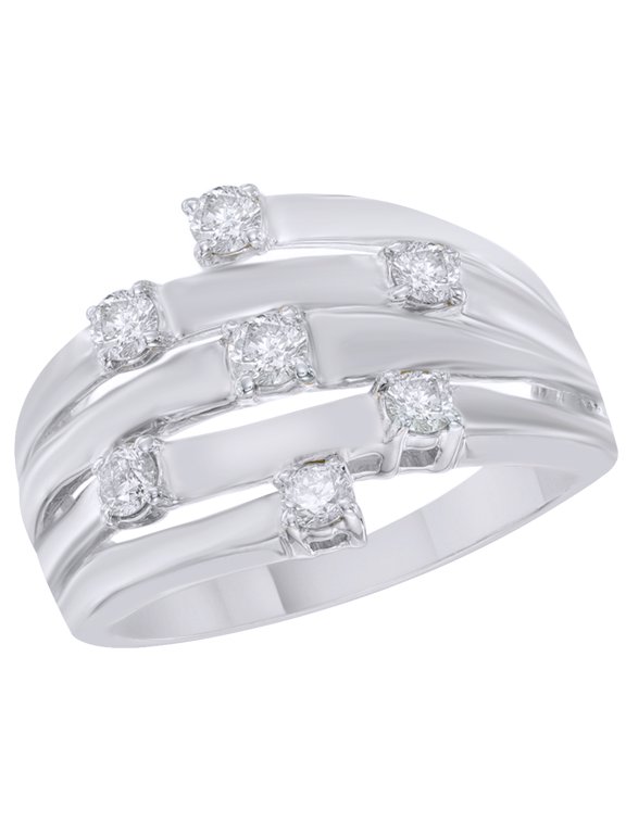 White Natural Diamond Multi-Row Orbit Ring in Solid 10k White Gold