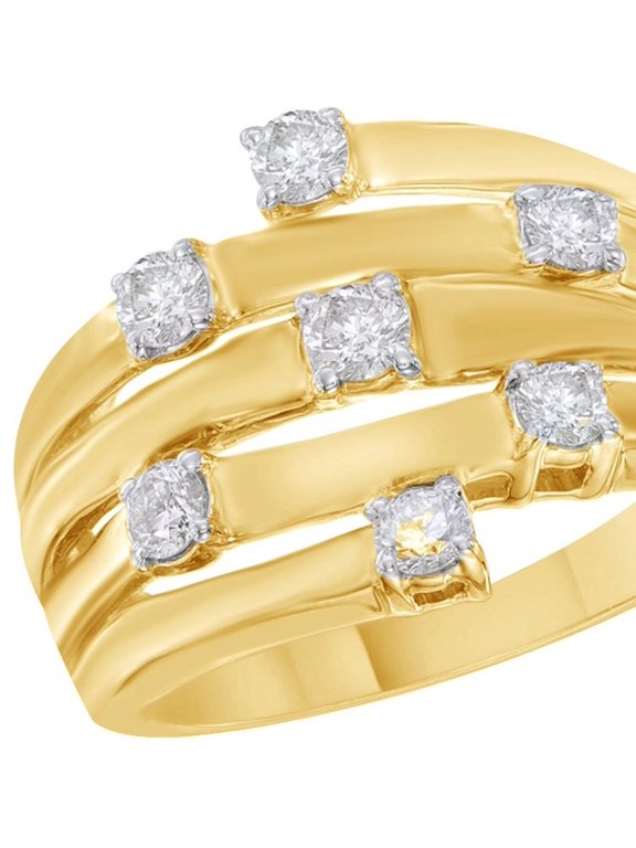 White Natural Diamond Multi-Row Orbit Ring in Solid 10k Yellow Gold By