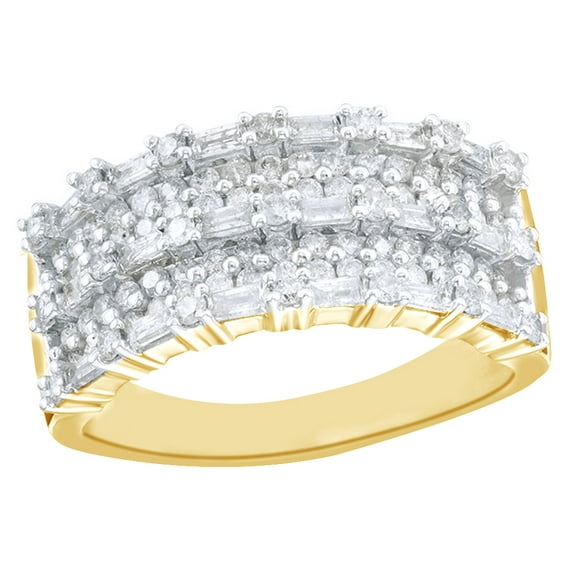 White Natural Diamond Multi-Row Ring In 10k Yellow Gold