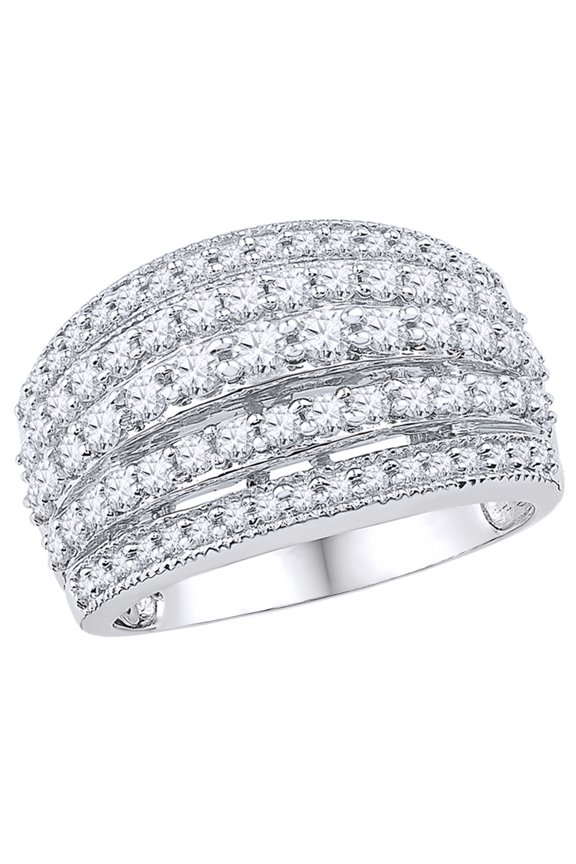 White Natural Diamond Multi Row Ring in 10K White Gold (1.25 cttw)