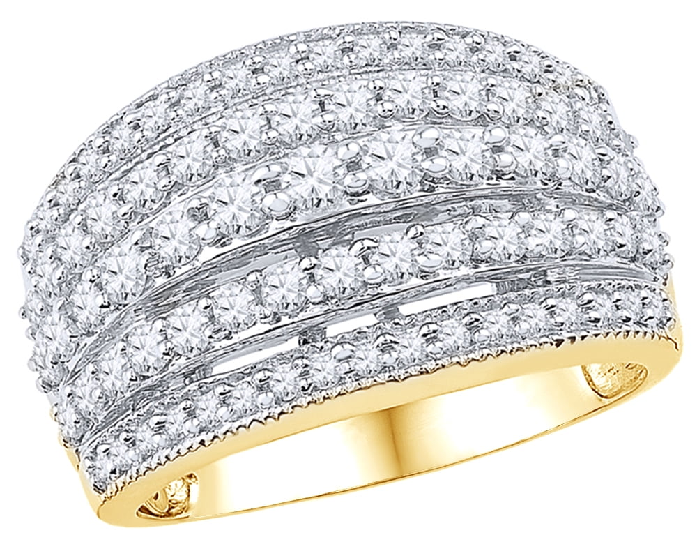 White Natural Diamond Multi Row Ring in 10K Yellow Gold (1.25 cttw) 