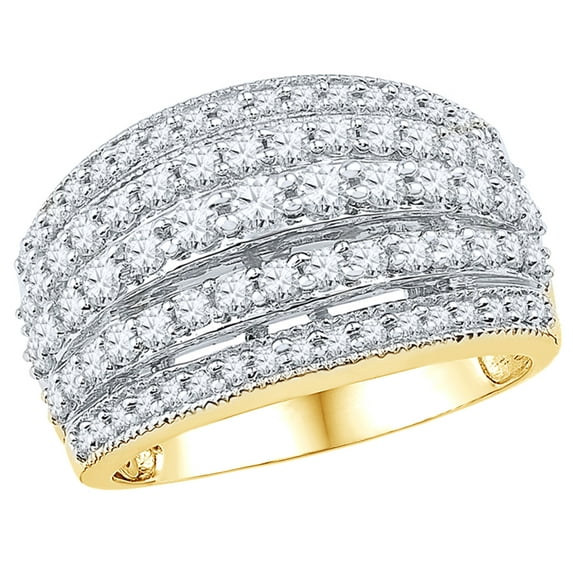 AFFY White Natural Diamond Multi Row Ring in 10K Yellow Gold (1.25 cttw)