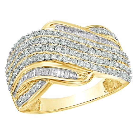 AFFY White Natural Diamond Multi-Row Wave Promise Ring in 10k Yellow Gold By