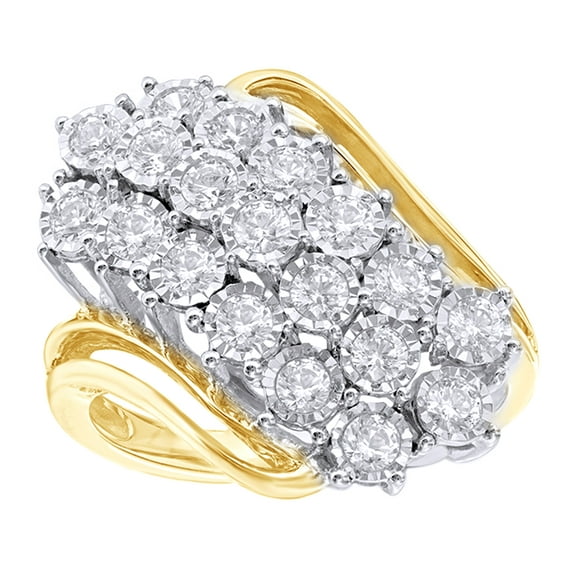 AFFY White Natural Diamond Multi Stone Wave Ring in 10K Yellow Gold (1 cttw)