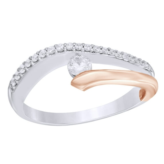 AFFY White Natural Diamond Open Asymmetrical Engagement Ring in Two-Tone 10k White Gold