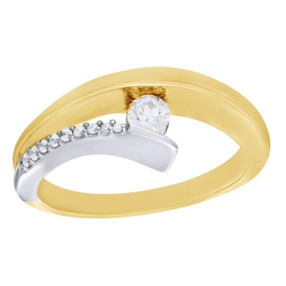 AFFY White Natural Diamond Open Asymmetrical Ring in Two-Tone 10k Yellow Gold (0.25 Cttw)
