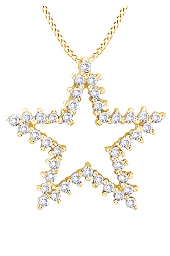 White Natural Diamond Open Star Pendant Necklace in 14K Solid Yellow Gold (0.37 Ct)