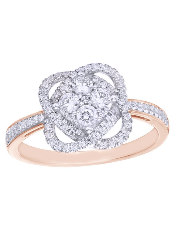 White Natural Diamond Orbit Frame Engagement Ring in 10k Rose Gold (0.5 Cttw)