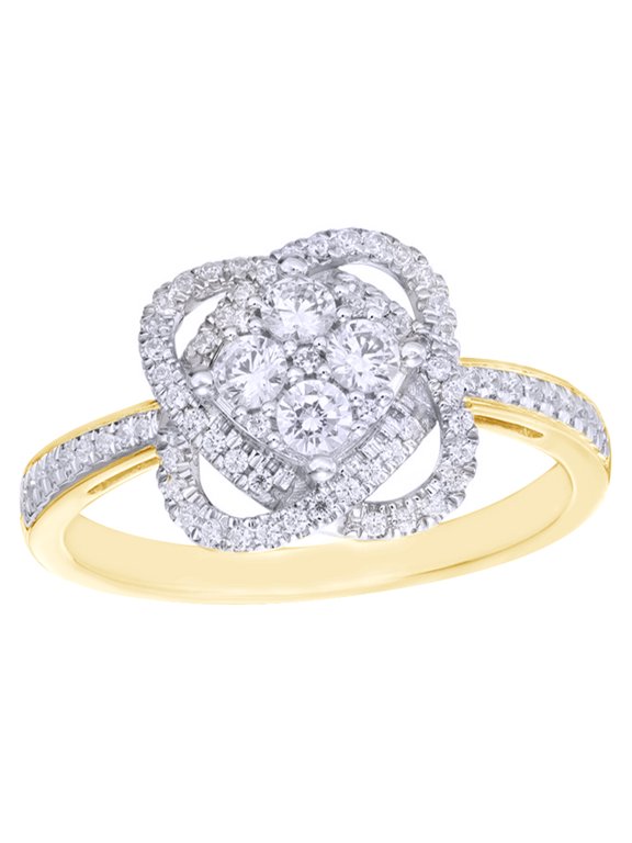 White Natural Diamond Orbit Frame Engagement Ring in 10k Yellow Gold (0.5 Cttw) By