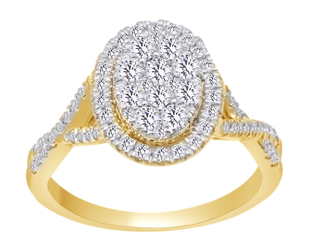 AFFY White Natural Diamond Oval Cluster Wedding Engagement Ring In 14k ...