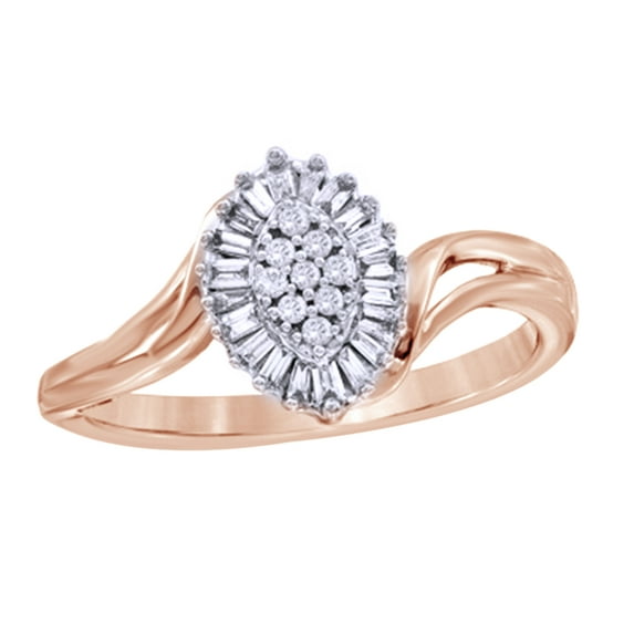 White Natural Diamond Oval Starburst Cluster Ring in 10k Rose Gold (0.2 Cttw)