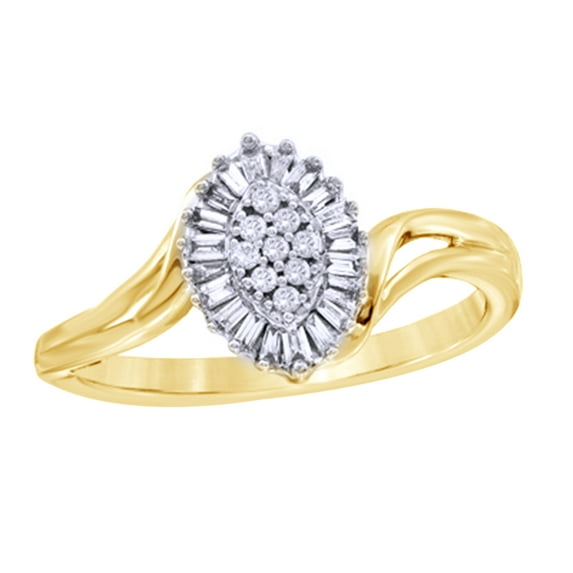 White Natural Diamond Oval Starburst Cluster Ring in 10k Yellow Gold (0.2 Cttw)