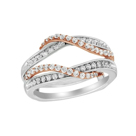 AFFY White Natural Diamond Overlay Solitaire Enhancer Ring in 14K Two-Tone White Gold (1/2 Cttw)