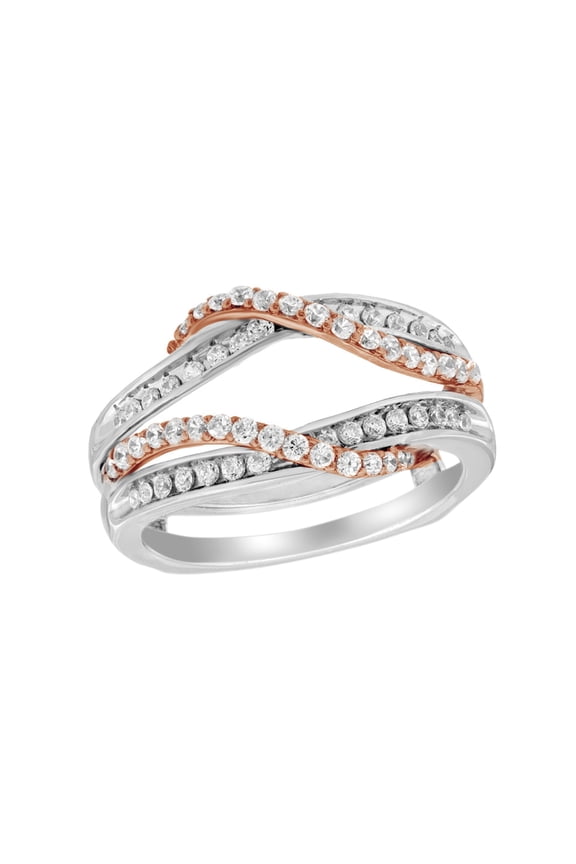 White Natural Diamond Overlay Solitaire Enhancer Ring in 14K Two-Tone White Gold (1/2 Cttw)