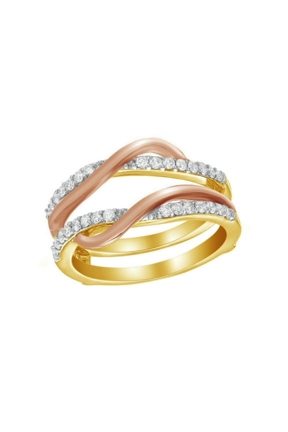 White Natural Diamond Overlay Solitaire Enhancer Ring in 14k Two-Tone Yellow Gold (3/8 Cttw)