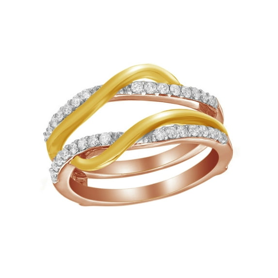 AFFY White Natural Diamond Overlay Solitaire Enhancer Ring in Two Tone 14k Rose Gold (3/8 Cttw) By