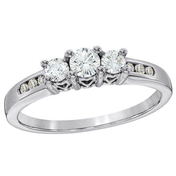 White Natural Diamond Past Present Future Engagement Ring in 14K Solid Gold (0.5 cttw)