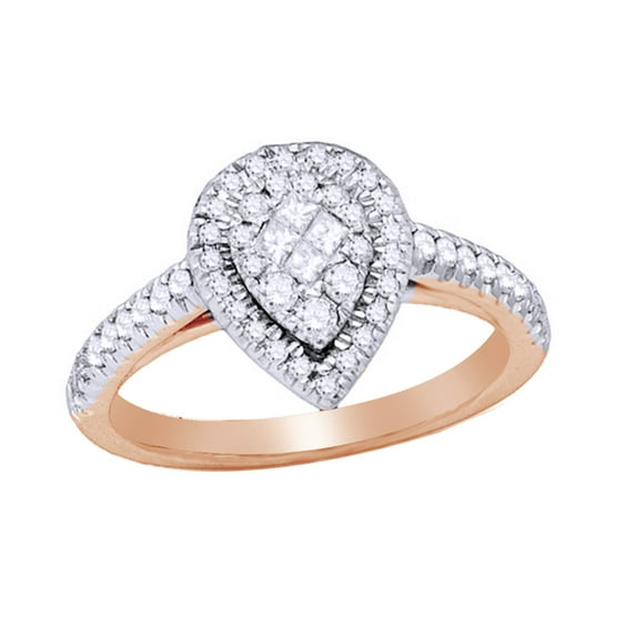 AFFY White Natural Diamond Pear Shape Cluster Ring In 14k Rose Gold (0.51 Cttw)