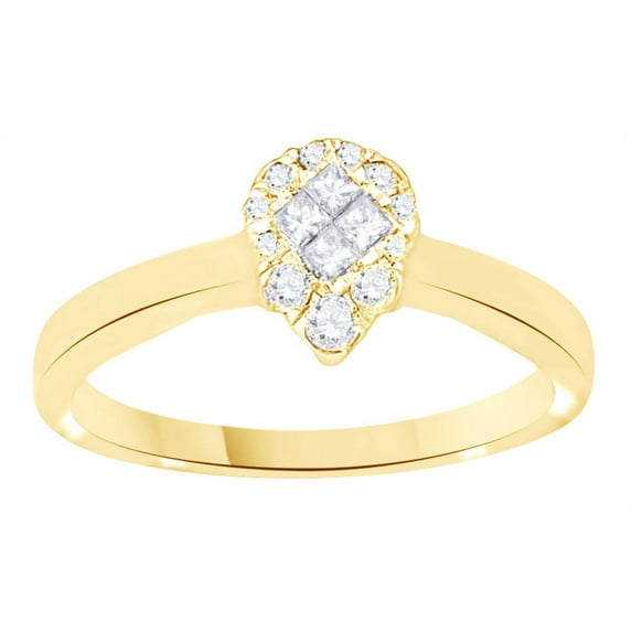 AFFY White Natural Diamond Pear Shaped Cluster Ring In 14k Yellow Gold (0.26 Cttw)