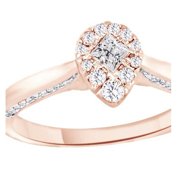 White Natural Diamond Pear Shaped Solitaire Ring In 14k Rose Gold (0.53 Cttw)