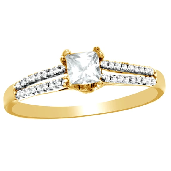 AFFY White Natural Diamond Princess Split Shank Ring In 10k Yellow Gold (0.33 Cttw)
