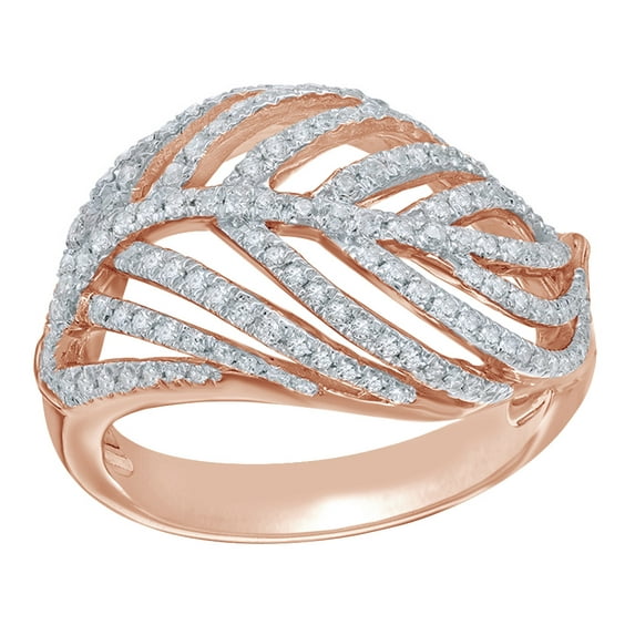 AFFY White Natural Diamond Promise Leaf Ring in 10k Rose Gold (0.62 Cttw)